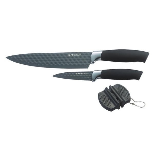 AMBITION Diamond 2 ks. černé - kuchyňské nože z uhlíkové oceli s brouskem