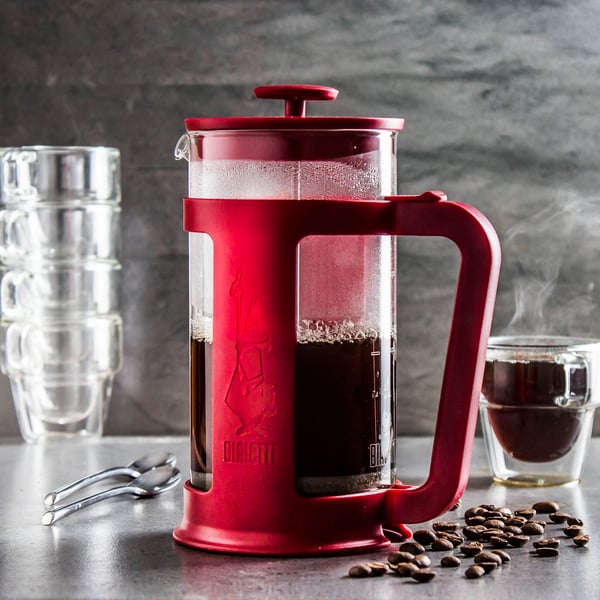 BIALETTI Coffee Press Smart 1 l tmavě červená - french press - skleněná konvice na čaj a kávu