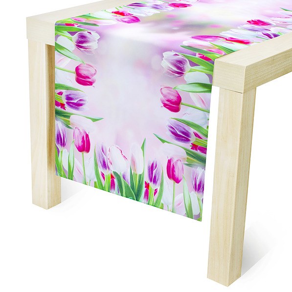 Polyesterový běhoun na stůl odolný proti skvrnám JEDEKA MILANO TULIPS růžový 50 x 100 cm