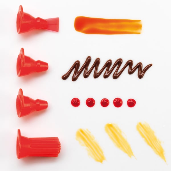 MASTRAD Sweet červený - dekorátor na dorty / silikonové cukrářské zdobítko se 4 koncovkami