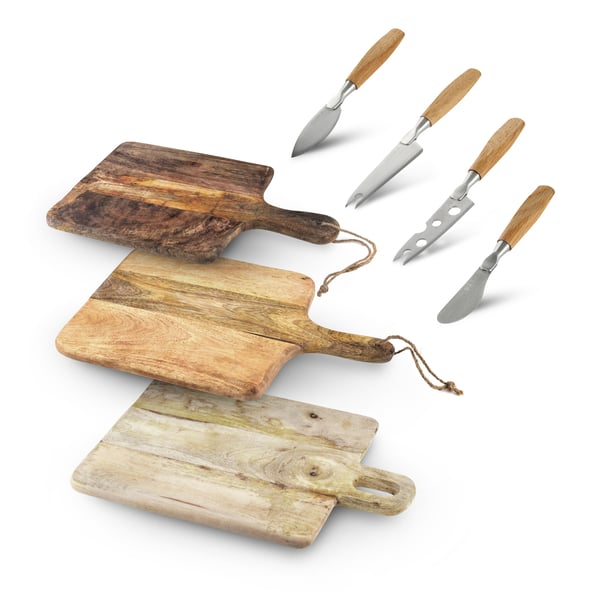 COOKINI LOGAN dřevěná prkénka na sýr a svačinu 7 ks s noži na sýr BOSKA