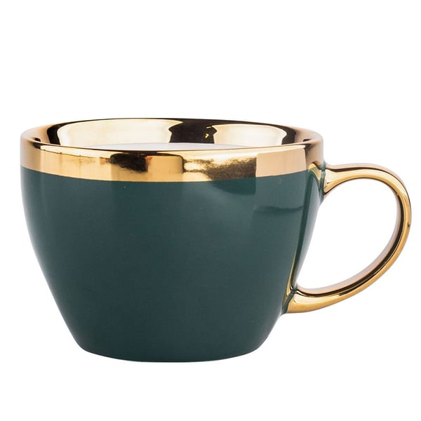 Porcelánový šálek na kávu a čaj AURORA GOLD tmavě zelený 400 ml