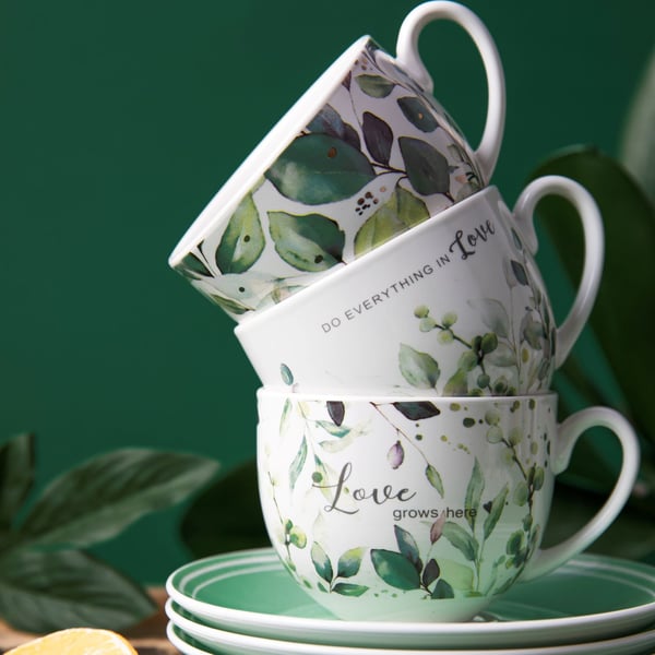 Porcelánový šálek na kávu a čaj s podšálkem FLORINA OLIVE THREE 240 ml