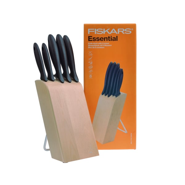 FISKARS Essential Estante 6 el. černá - kuchyňské nože z nerezové oceli v bloku