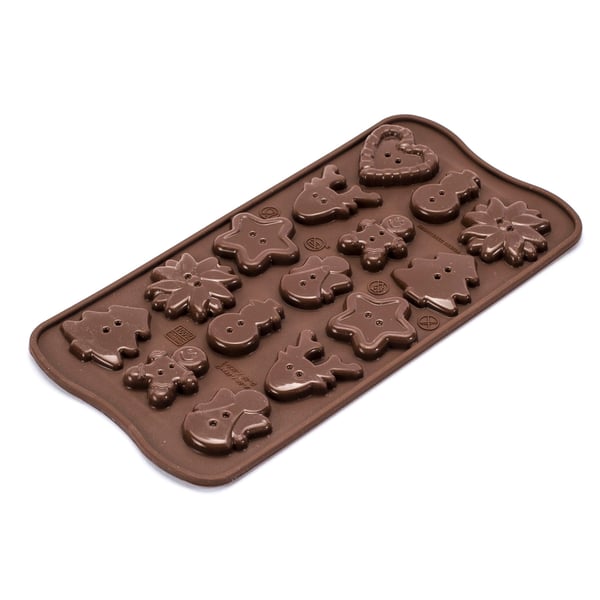 Silikonová forma na 15 čokoládek SILIKOMART VÁNOČNÍ KNOFLÍKY HNĚDÁ