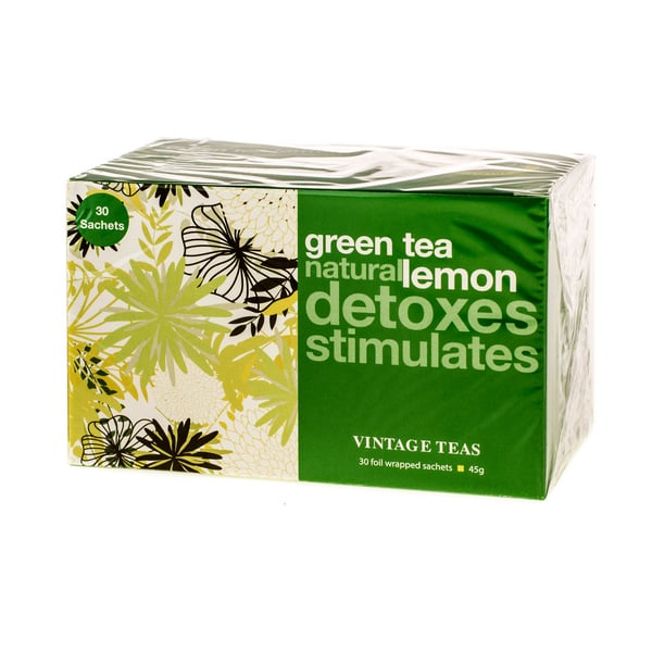 Zelený čaj s citrónovou příchutí v pyramidových sáčcích VINTAGE TEAS GREEN TEA LEMON 30 ks