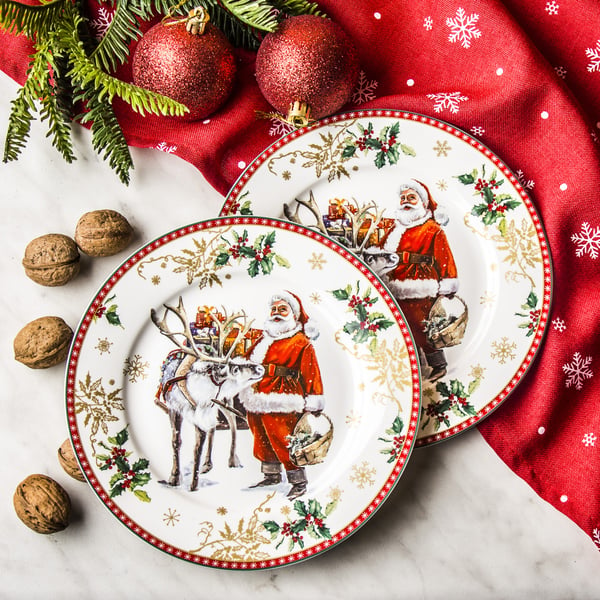 Jídelní sada porcelánových talířů pro 2 osoby (2 ks) MAGIC CHRISTMAS DESSERT bílá