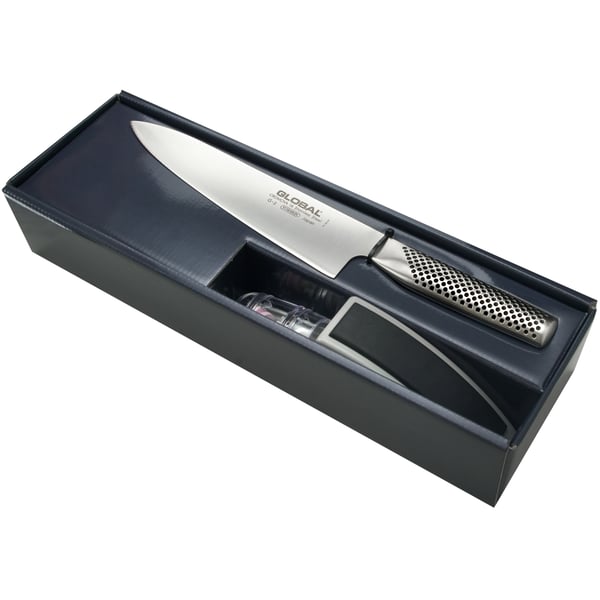 GLOBAL Mino Sharp 20 cm - kuchařský nůž + brousek z nerezové oceli