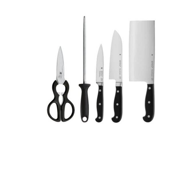 WMF Spitzenklasse Plus Edition 6 ks - sada kuchyňských nožů z nerezové oceli v bloku s brousek a nůžky