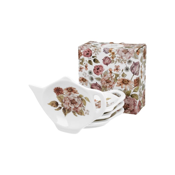 Porcelánové odkládací misky na čajové sáčky DUO PASTEL FLOWERS 4 ks