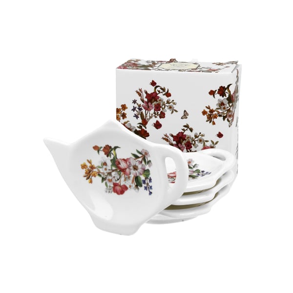 Porcelánové odkládací misky na čajové sáčky DUO VINTAGE FLOWERS 4 ks