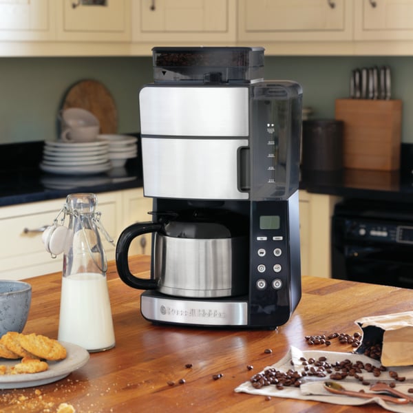 RUSSELL HOBBS Grind And Brew Coffee Machine Thermal 1000 W šedý – elektrický překapávač kávy s mlýnkem