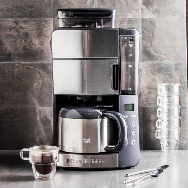 RUSSELL HOBBS Grind And Brew Coffee Machine Thermal 1000 W šedý – elektrický překapávač kávy s mlýnkem
