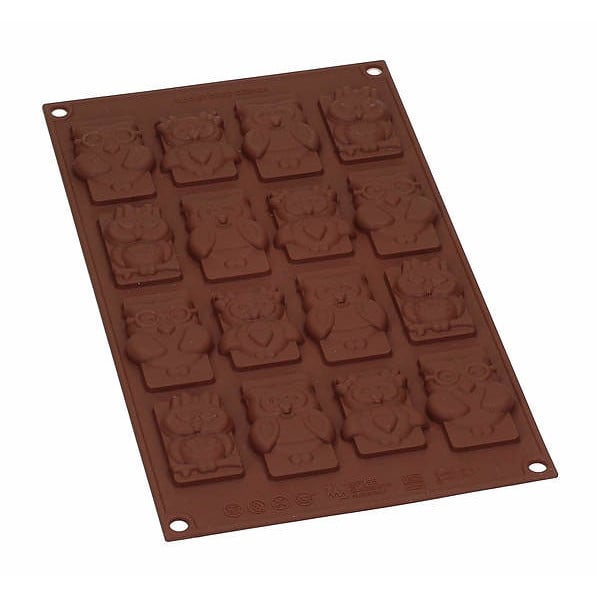 SILIKOMART Easy Choc Funny Owls Choco Tags hnědá - silikonová forma na 16 čokoládek
