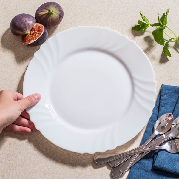 Skleněný mělký obědový talíř BORMIOLI ROCCO EBRO bílý 25,5 cm