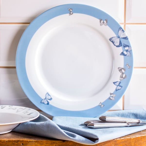 Mělký porcelánový obědový talíř FLORINA BUTTERFLY BÍLÝ 27 cm