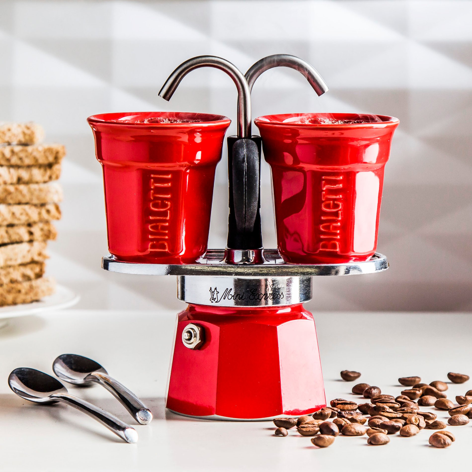Kávovar Bialetti Mini Express 2tz červený + 2 šálky (novinka)