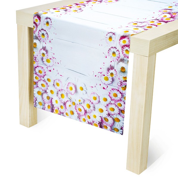 Polyesterový běhoun na stůl odolný proti skvrnám JEDEKA MILANO DAISY bílý 60 x 120 cm
