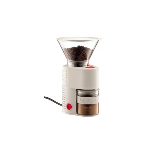 BODUM Bistro bílý – elektrický mlýnek na kávu s mlecími kameny