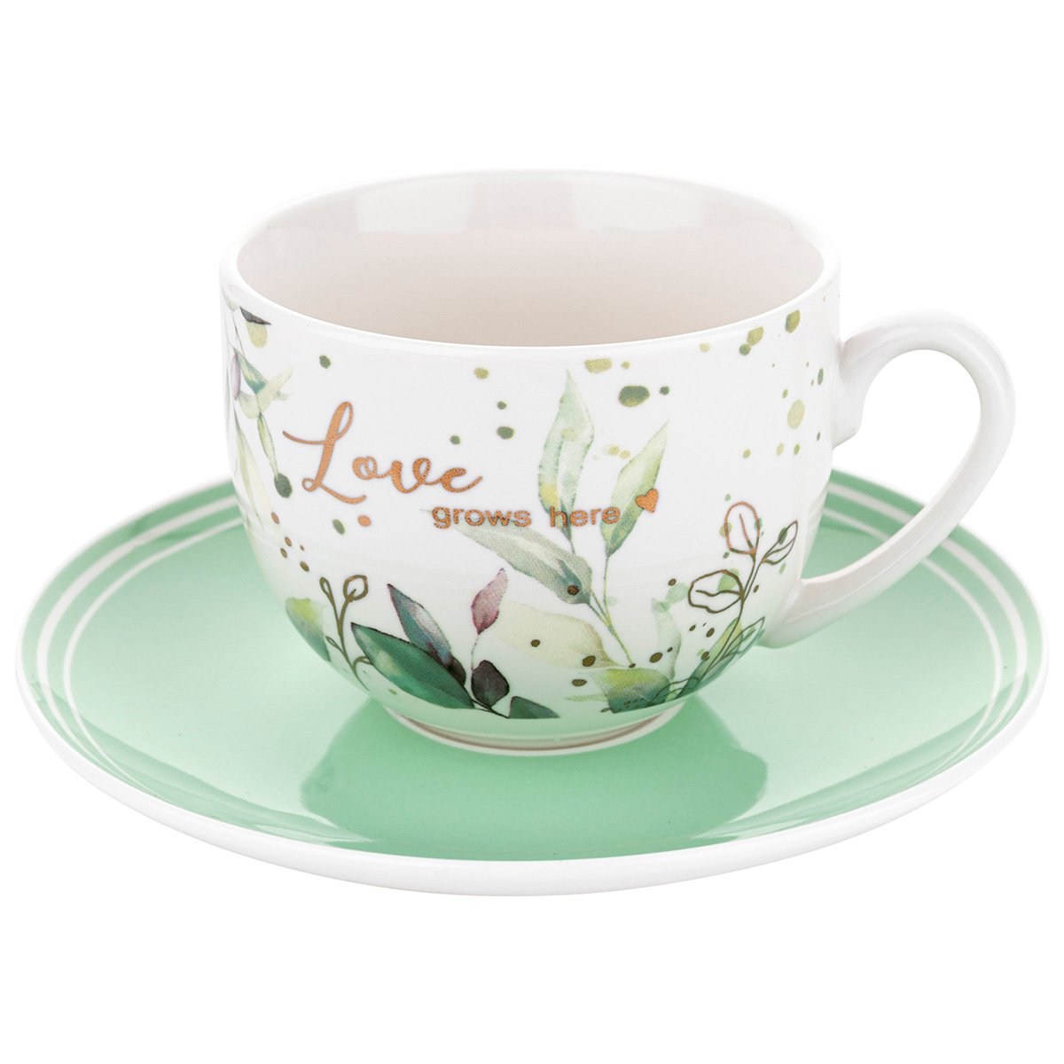 Porcelánový šálek na kávu a čaj s podšálkem FLORINA OLIVE THREE 240 ml