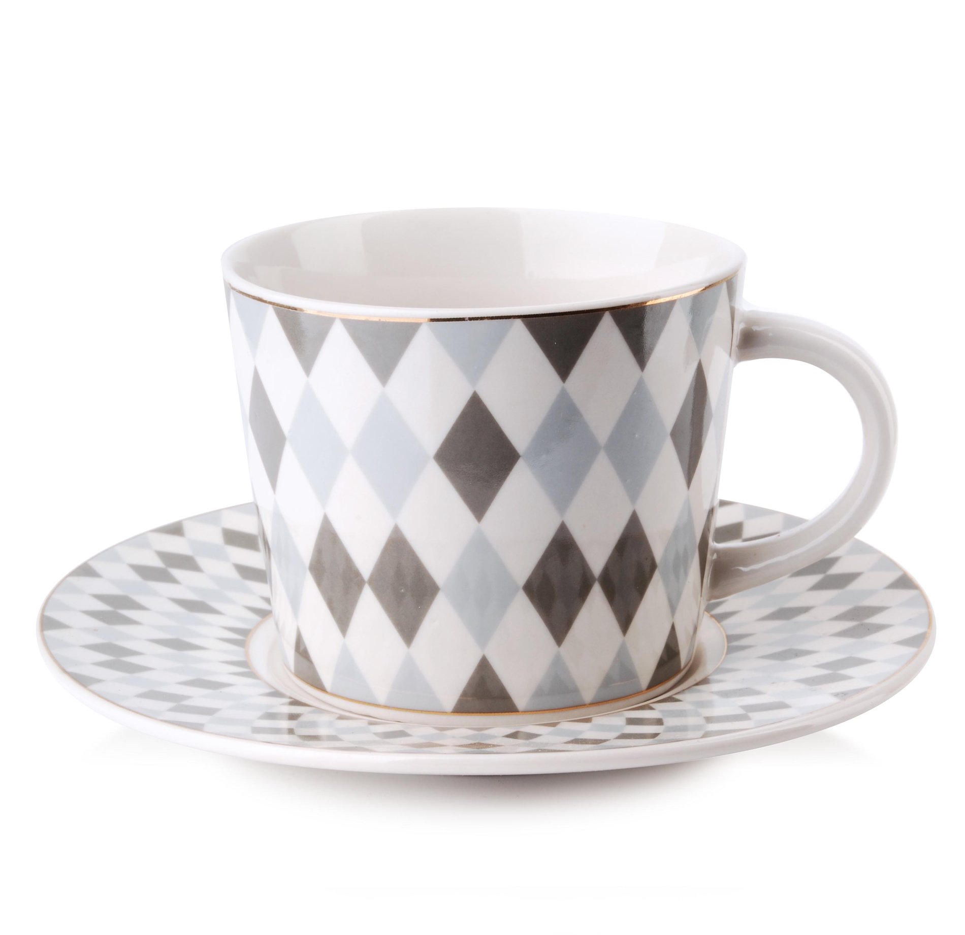Porcelánový šálek na kávu a čaj s podšálkem AFFEK DESIGN ZOE ROMBY vícebarevný 240 ml