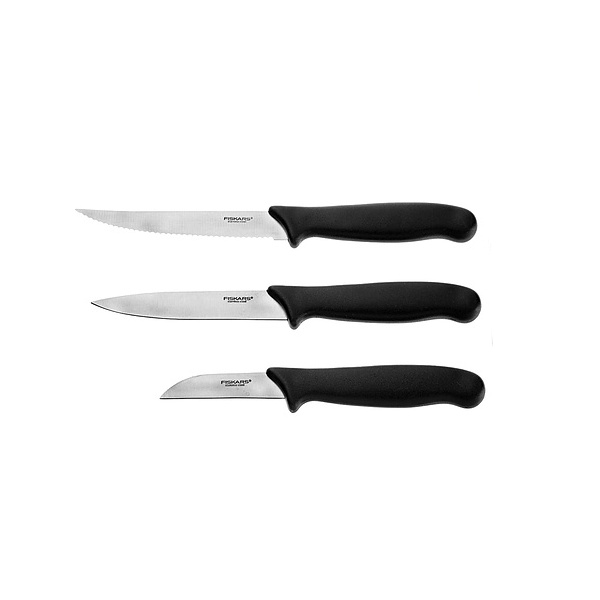FISKARS Essential Verduras černá 3 ks - sada kuchyňských nožů z nerezové oceli
