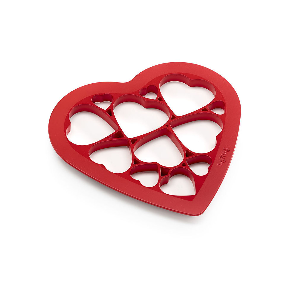 LEKUE Puzzle Hearts červená - silikonová forma na sušenky a perníčky