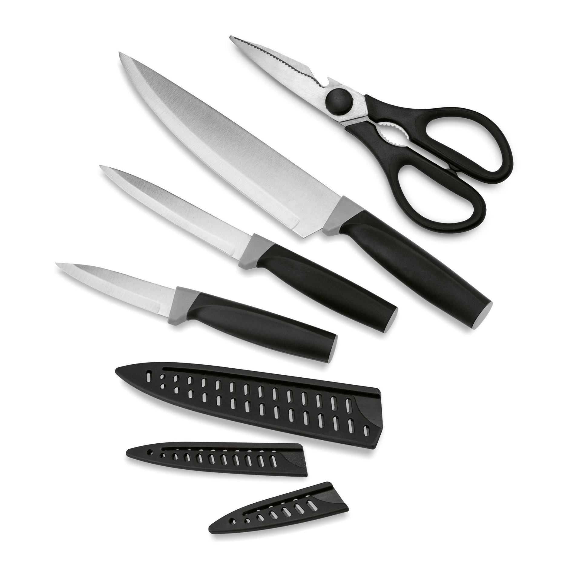 Kuchyňské nože z nerezové oceli s pouzdry a nůžkami TADAR 7 el.