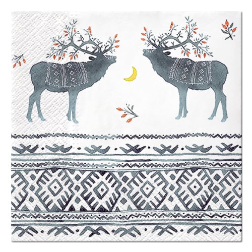 Dekorativní, vánoční papírové ubrousky PAW Ethno Deers 20 ks bílé