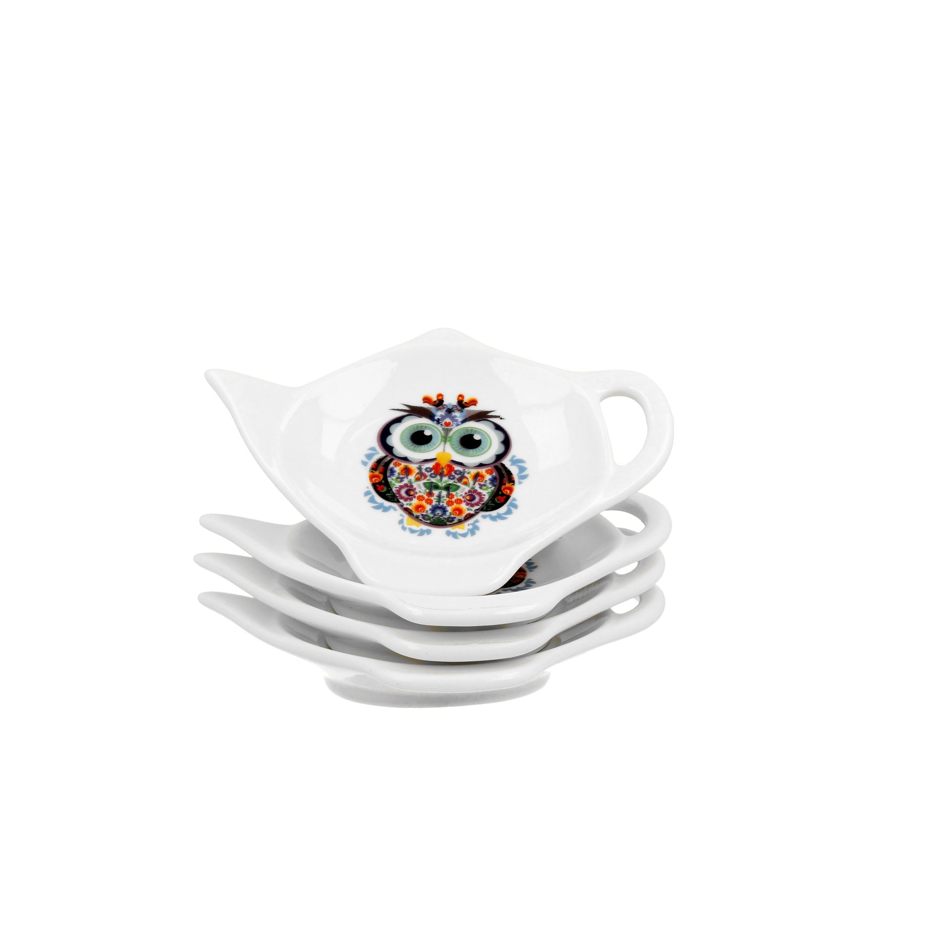 Porcelánové odkládací misky na čajové sáčky DUO ETNO SOVA 4 ks