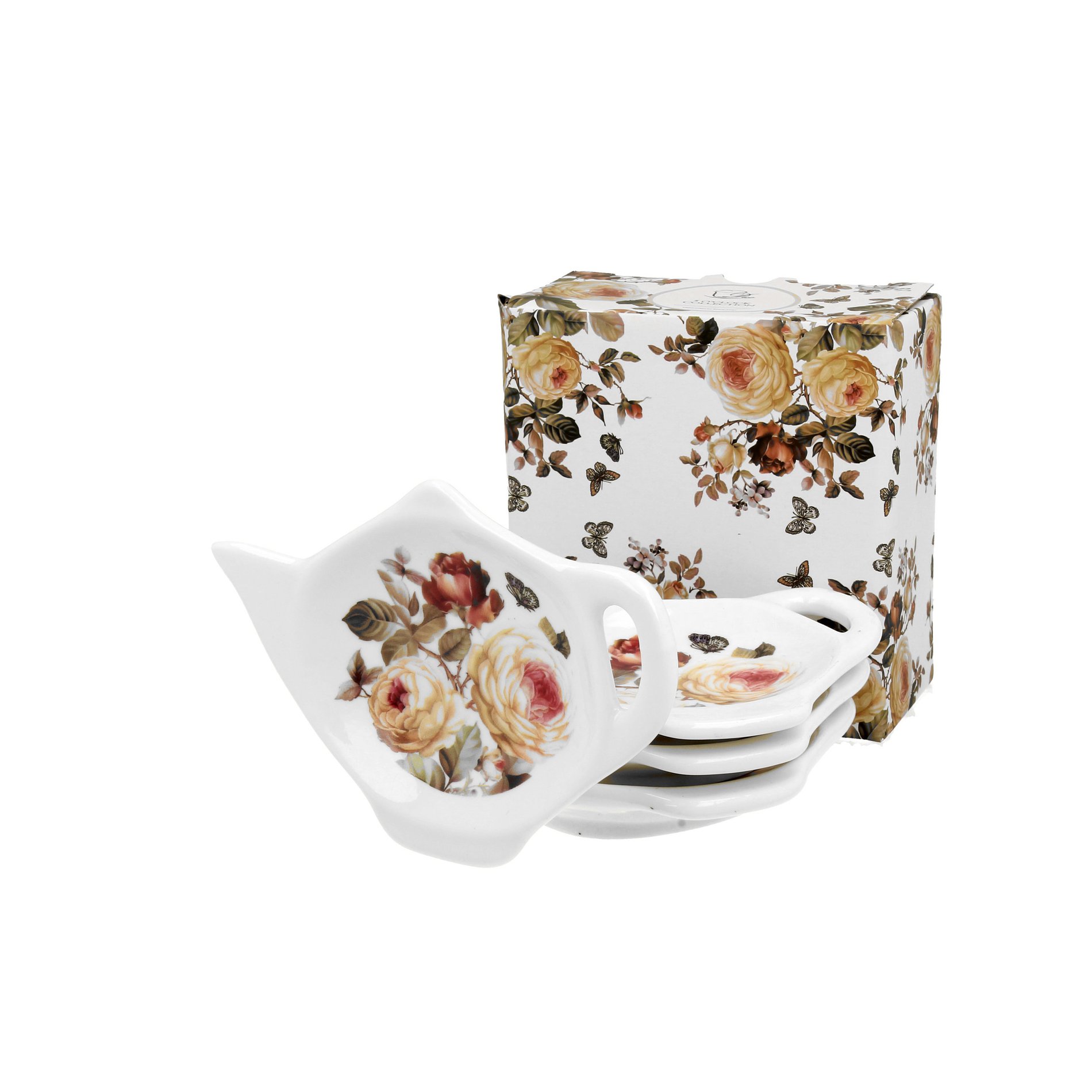 Porcelánové odkládací misky na čajové sáčky DUO ROMANTIC ZAHRA 4 ks