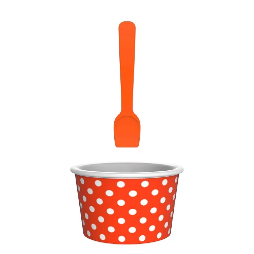 ZAK! DESIGNS oranžový s puntíky – plastový pohár na zmrzlinu a dezert se lžičkou