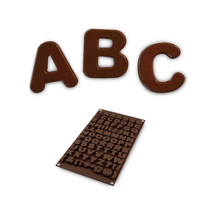 SILIKOMART Easy Choc Choco ABC hnědá - silikonová forma na 69 čokoládek
