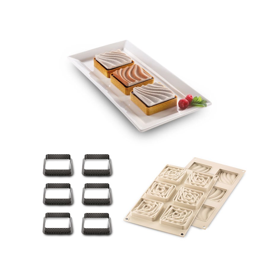 SILIKOMART TarteDecor Kit Mini Tarte Sand 6 ks černé – plastové formy / prsteny na koláče