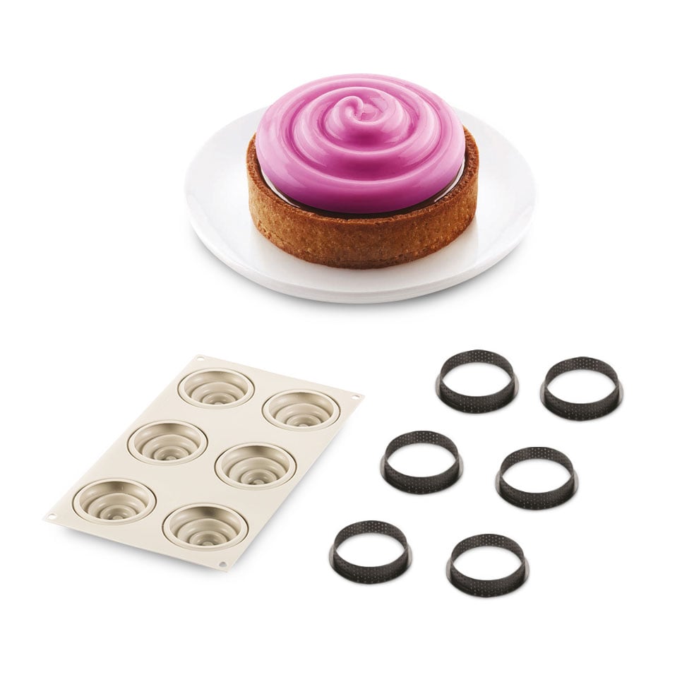 SILIKOMART TarteDecor Kit Mini Tarte Twist 6 ks černé - plastové formy / prsteny na koláče