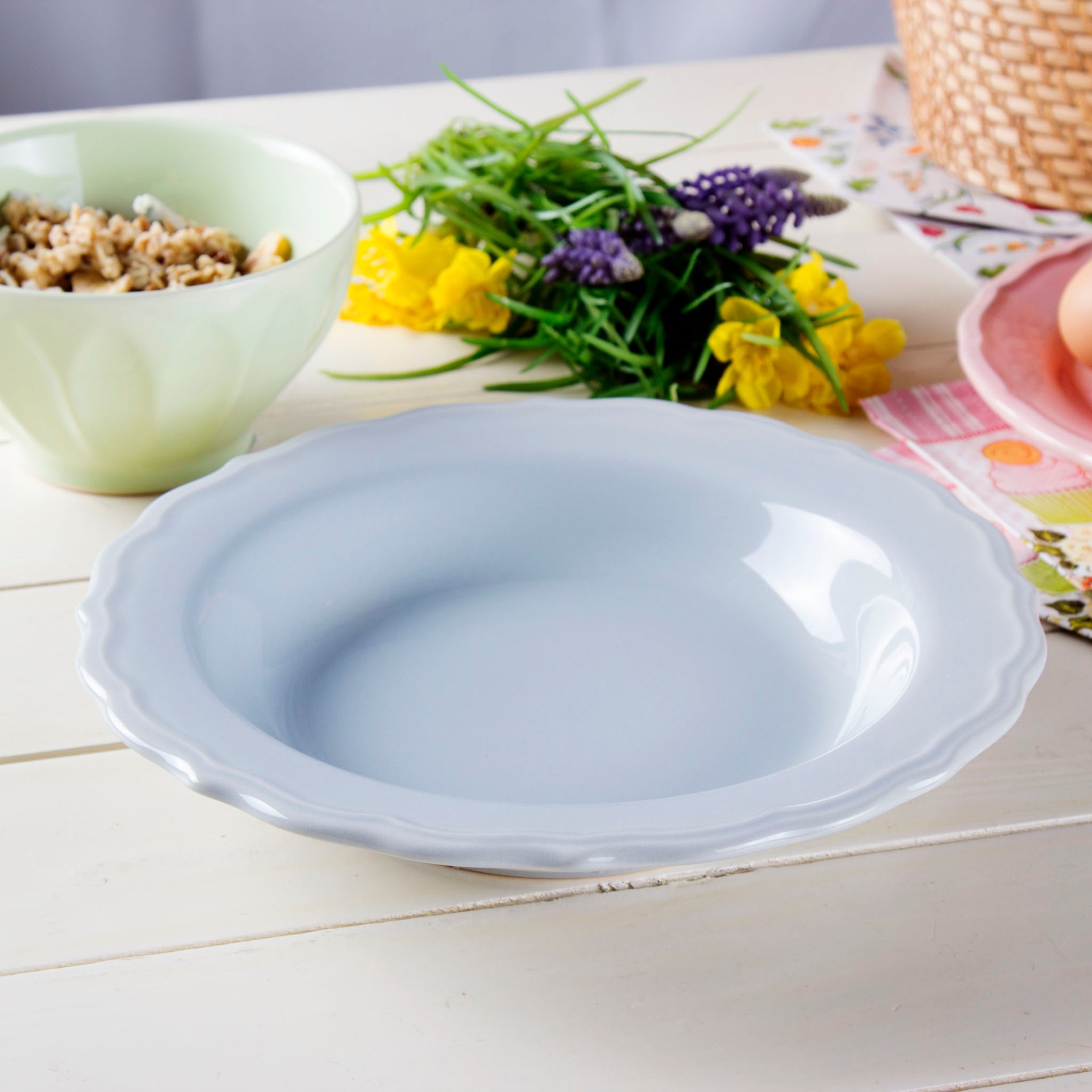 Keramický hluboký obědový talíř AFFEK DESIGN PASTELS šedý 23 cm