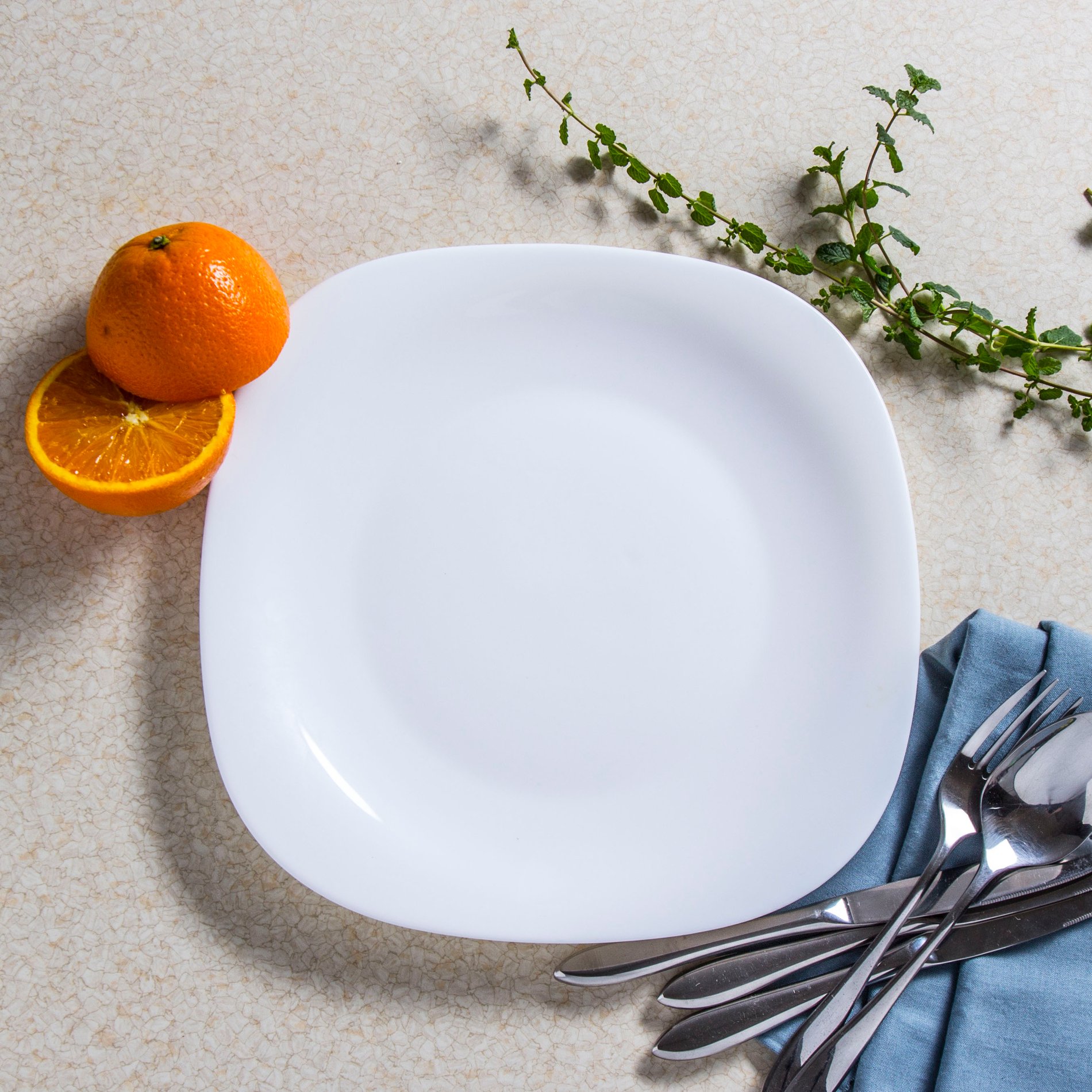 Skleněný mělký obědový talíř BORMIOLI ROCCO PLATE bílý 27 x 27 cm