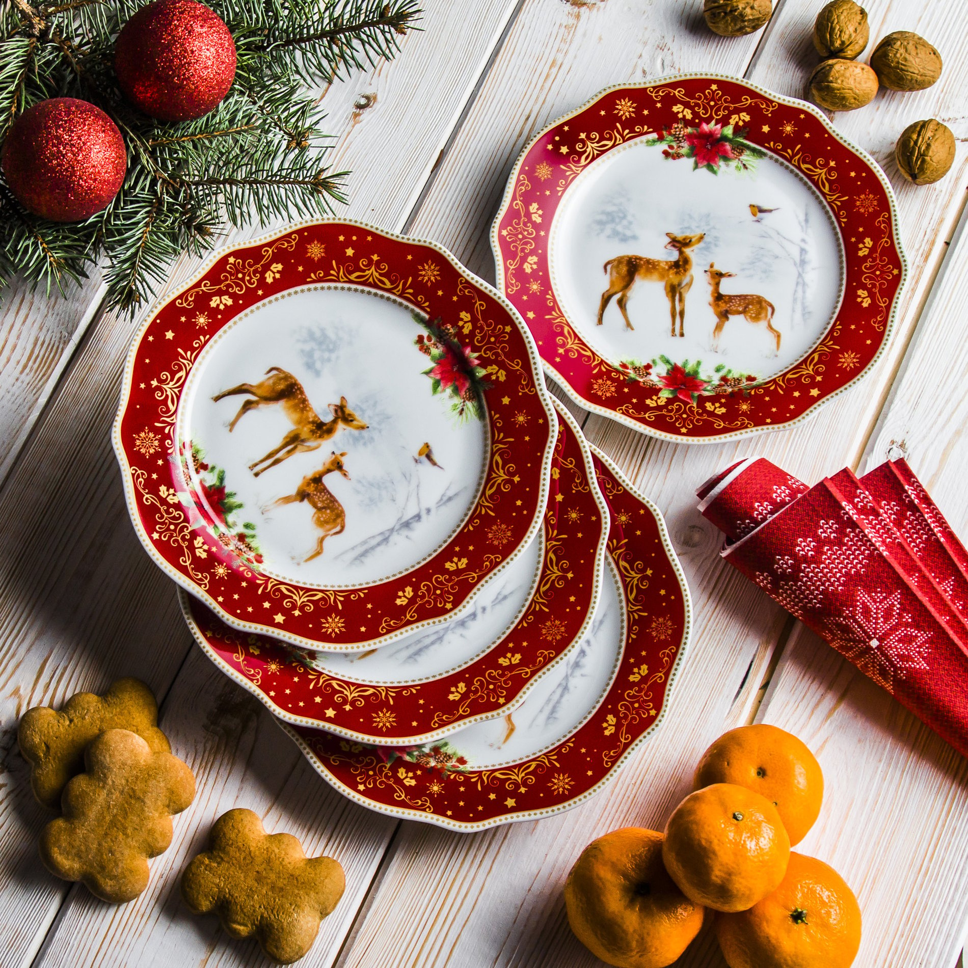 Sada porcelánových dezertních talířů pro 4 osoby (4 ks) CHRISTMAS MELODY 20 cm